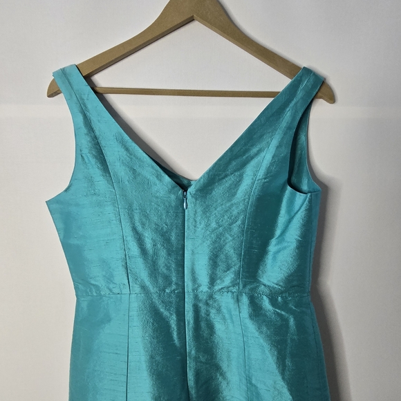 Lula Kate Elegant 100% Silk Teal Sleeveless Dress, NWT, double V Neckline - Picture 8 of 10